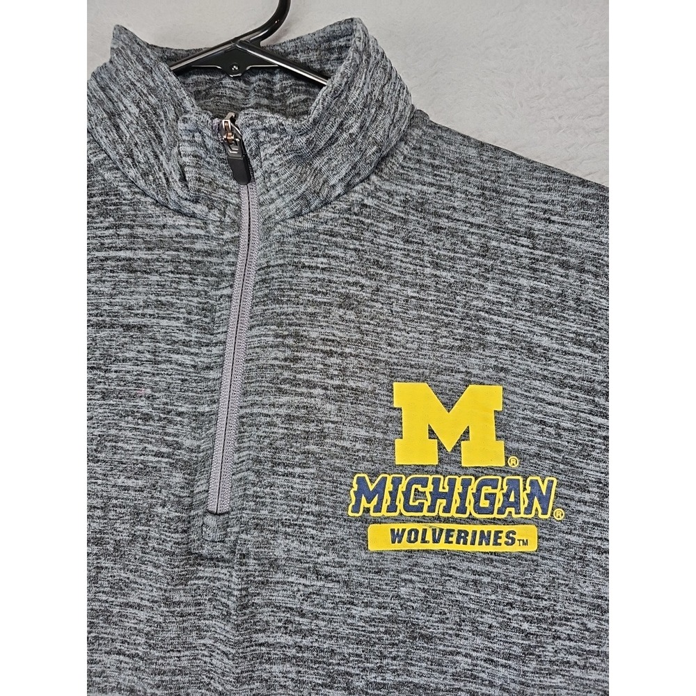U Of M Michigan Wolverines Pro Edge 1/4 Zip Athletic Pullover Men's Medium Gray - Picture 2 of 8